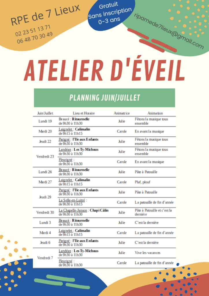 RPE des 7 lieux : Animations Juin/Juillet 2023