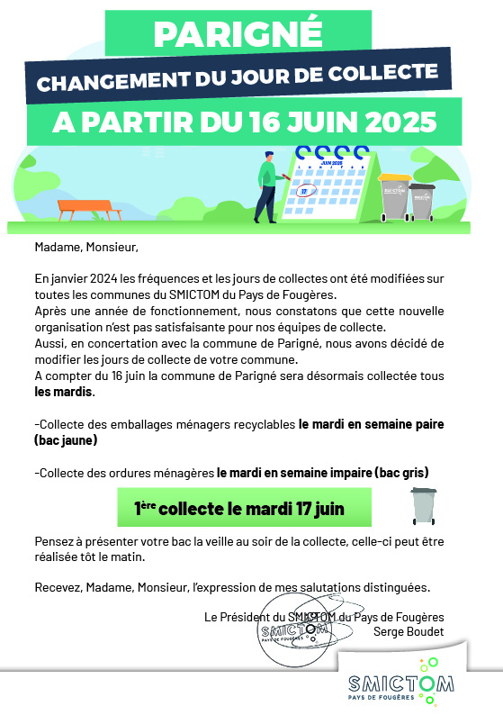 SMICTOM : changement du jour de collecte