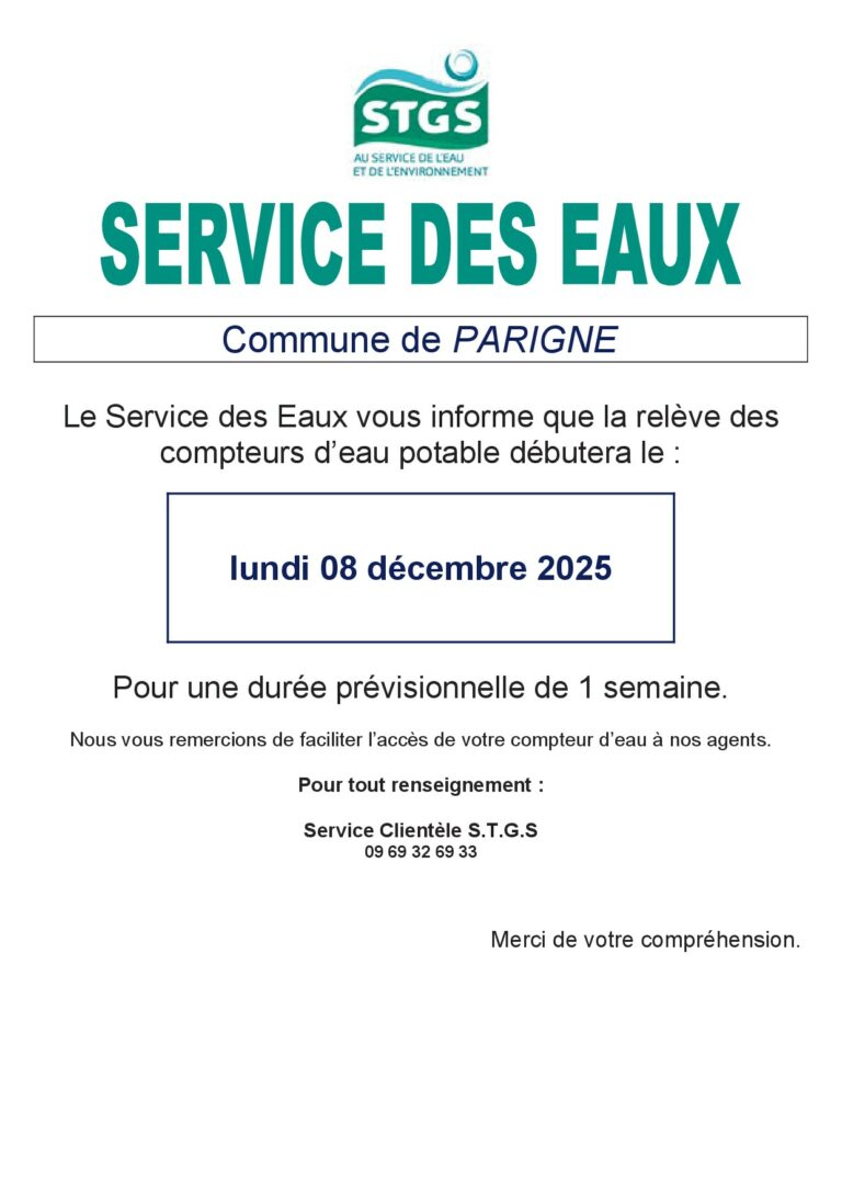 Relève des compteurs d’eau  potable – décembre 2025